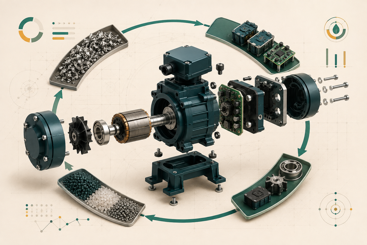 Schéma d’un produit modulaire en vue éclatée inscrit dans une boucle de circularité